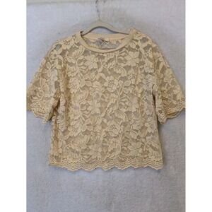 Dolan‎ Left Coast Collection Lace Top Women's S Beige Floral Scalloped Hem
